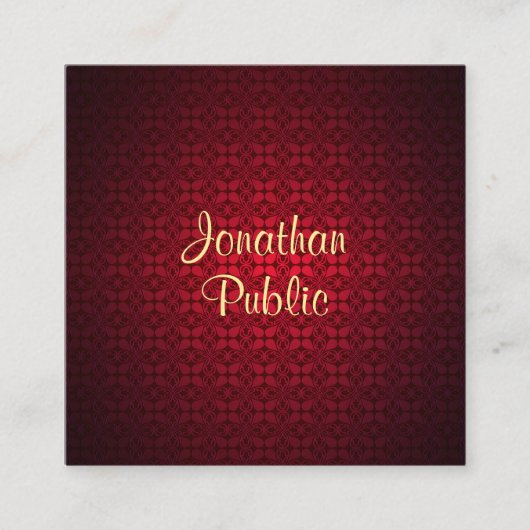 Calligraded Script Name Red Damask Sjabloon Chic Vierkante Visitekaartje (Voorkant)