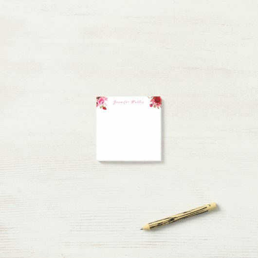 Calligrafed Naam Tekst Waterverf Rozen Bloemen Post-it® Notes (Op bureau)