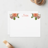 Calligrafed Script Trendy Waterverf Rozen Floral Notitiekaartje (Voorkant / Achterkant in situ)