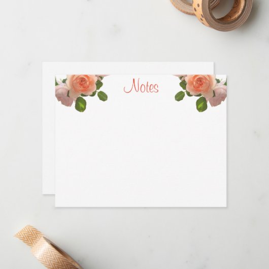 Calligrafed Script Trendy Waterverf Rozen Floral Notitiekaartje (Voorkant / Achterkant in situ)
