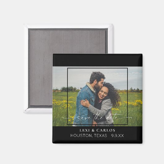 Calligrafie 2 Foto Mod & Save the Date Magneet (Voorkant / Achterkant)