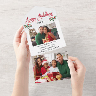 Calligrafie 2 Photo Red All in One Holiday Card Uitnodiging