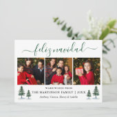Calligrafie 3 Foto Green Pines Feliz Navidad Feestdagenkaart (Staand voorkant)