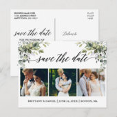 Calligrafie 3 Foto Greenery Save the Date Briefkaart (Voorkant / Achterkant)
