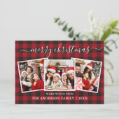 Calligrafie 3 Foto met kerstrood buffel Feestdagenkaart (Staand voorkant)