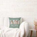 Calligrafie 3 Foto Prettige feestdagen Sage Green Kussen<br><div class="desc">Modern Fun Calligraphy Script 3 Foto Prettige feestdagen Pillow - Sage Green Background</div>