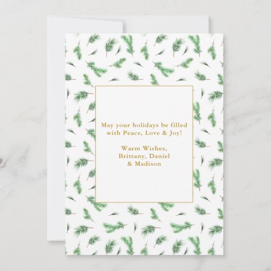 Calligrafie 3 Fotoboog Waterverf Pines Gold Feestdagenkaart (Achterkant)