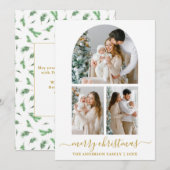 Calligrafie 3 Fotoboog Waterverf Pines Gold Feestdagenkaart (Voorkant / Achterkant)