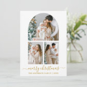 Calligrafie 3 Photo Arch Waterverf Pine Gold Feestdagenkaart (Staand voorkant)