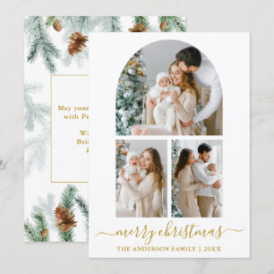 Calligrafie 3 Photo Arch Waterverf Pine Gold Feestdagenkaart