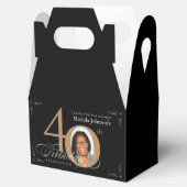 Calligrafie 40th Birthday Black Gold Elegant Photo Bedankdoosjes (Geopend)
