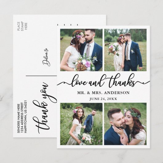 Calligrafie 4 Foto bruiloft Foto bedankt Briefkaart (Voorkant / Achterkant)