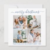 Calligrafie 4 Foto kerstmis Blauw Square Feestdagenkaart (Voorkant)