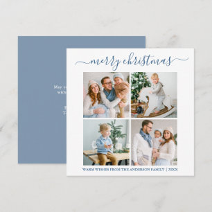 Calligrafie 4 Foto kerstmis Blauw Square Feestdagenkaart