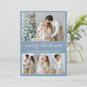 Calligrafie 4 Foto Merry Kerstdusty Blue Feestdagenkaart (Staand voorkant)