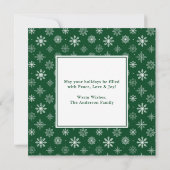 Calligrafie 4 Foto Snowflakes Green Square Feestdagenkaart (Achterkant)