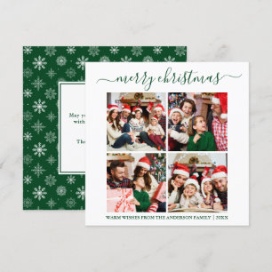 Calligrafie 4 Foto Snowflakes Green Square Feestdagenkaart