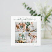 Calligrafie 4 Foto Snowflakes Sage Green Square Feestdagenkaart (Staand voorkant)