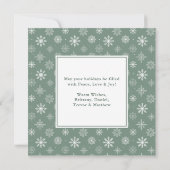 Calligrafie 4 Foto Snowflakes Sage Green Square Feestdagenkaart (Achterkant)