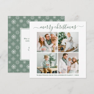 Calligrafie 4 Foto Snowflakes Sage Green Square Feestdagenkaart