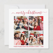 Calligrafie 4 Foto Snowflakes Square Red Feestdagenkaart (Voorkant)