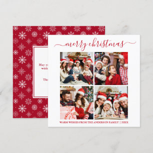 Calligrafie 4 Foto Snowflakes Square Red Feestdagenkaart