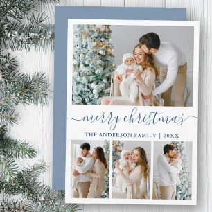 Calligrafie 4 Photo Dusty Blue Merry Kerstmis Feestdagenkaart