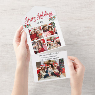 Calligrafie 5 Photo Red All in One Holiday Card Uitnodiging