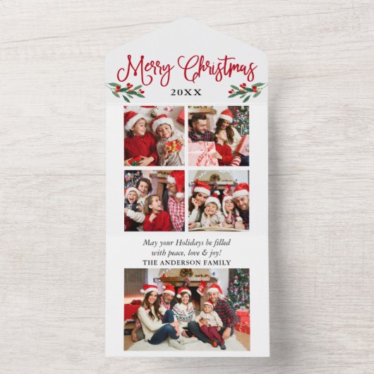 Calligrafie 5 Photo Red All-in-One kerstkaart All In One Uitnodiging (Binnen)