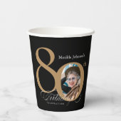 Calligrafie 80th Birthday Elegant Gold Black Photo Papieren Bekers (Achterkant)