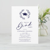 Calligrafie Afstudeerder Pet Wreator Navy Graduati Kaart (Staand voorkant)