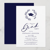 Calligrafie Afstudeerder Pet Wreator Navy Graduati Kaart (Voorkant / Achterkant)