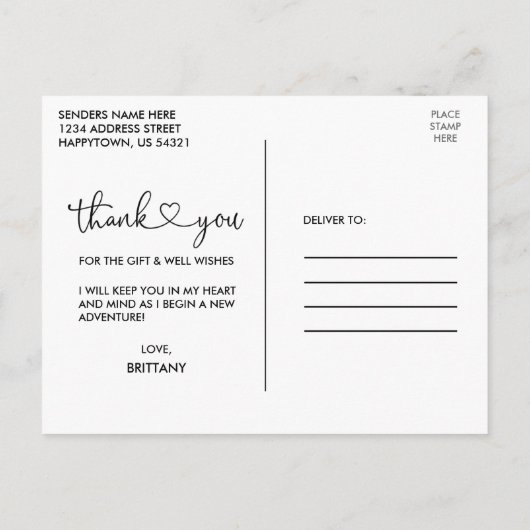 Calligrafie Afstuderen Hartelijk dank Briefkaart (Achterkant)