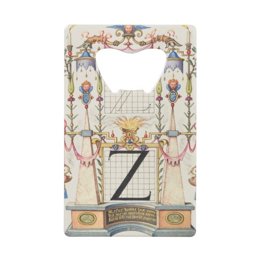 CALLIGRAFIE ANTIEK ALPHABET Z CREDITKAART FLESSENOPENER (Voorkant)