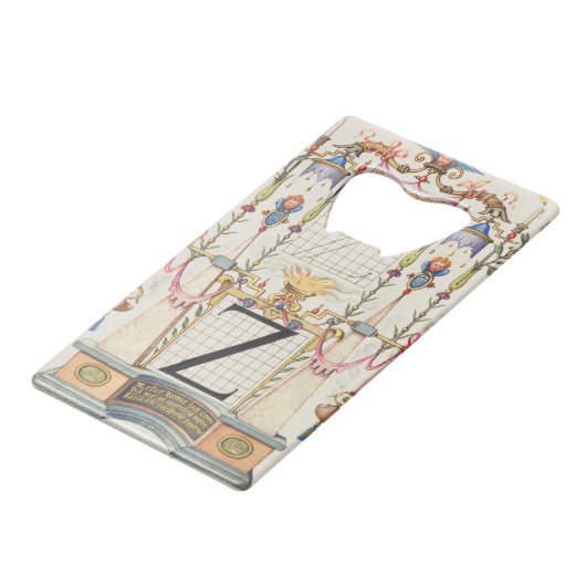 CALLIGRAFIE ANTIEK ALPHABET Z CREDITKAART FLESSENOPENER (Voorkant Gekanteld)