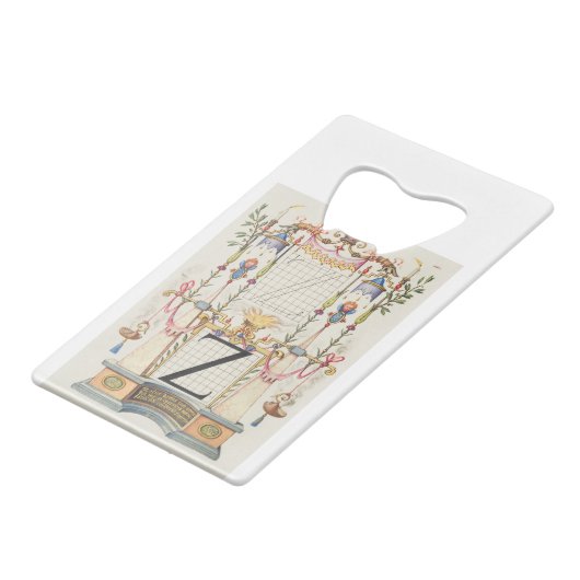 CALLIGRAFIE ANTIEK ALPHABET Z CREDITKAART FLESSENOPENER (Achterkant Gekanteld)