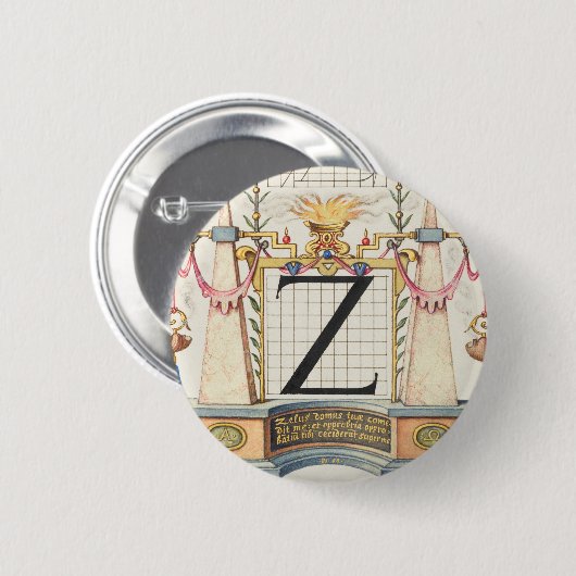 CALLIGRAFIE ANTIEK ALPHABET Z RONDE BUTTON 5,7 CM (Voorkant /achterkant)