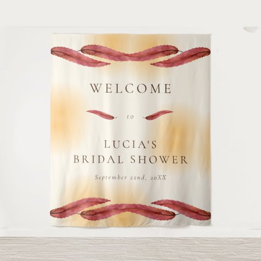 Calligrafie Autumn Leaf Vrijgezellenfeest Welkom Wandkleed (Voorkant)