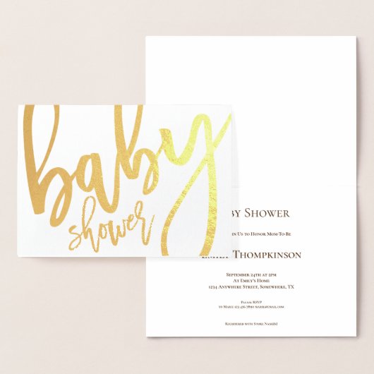 Calligrafie baby shower Invitation Gold Foil Kaart (Display)