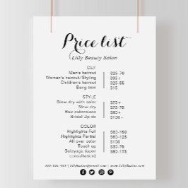 Calligrafie Beauty Salon-prijslijst