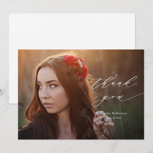 Calligrafie Bekleding Foto Afstuderen Hartelijk da Bedankkaart (Voorkant / Achterkant)