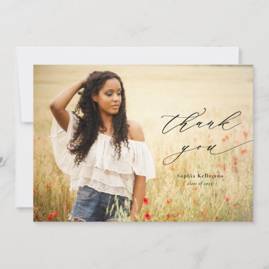Calligrafie Bekleding Foto Afstuderen Hartelijk da Bedankkaart (Voorkant)