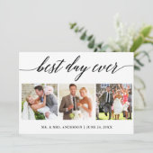 Calligrafie Best Day Ever Weddenschap 3 Foto Bedankkaart (Staand voorkant)