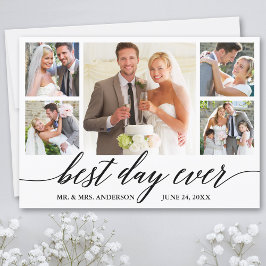 Calligrafie Best Day Ever Weddenschap 5 Foto Bedankkaart