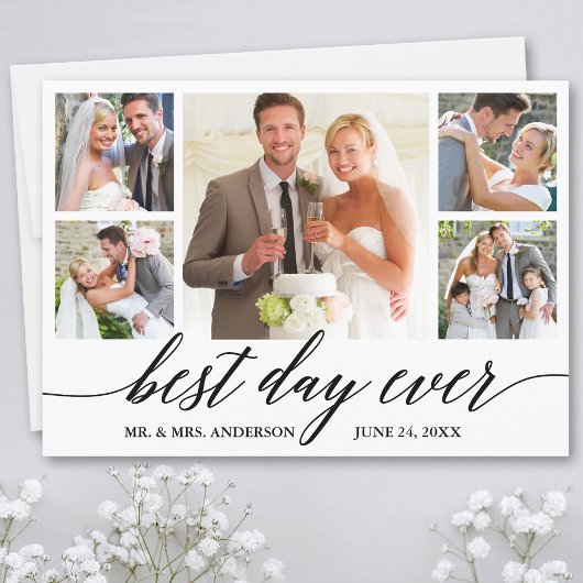 Calligrafie Best Day Ever Weddenschap 5 Foto Bedankkaart
