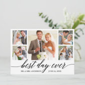 Calligrafie Best Day Ever Weddenschap 5 Foto Bedankkaart (Staand voorkant)
