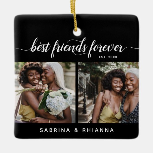 Calligrafie Best Friends Forever 4 Foto Collage Keramisch Ornament (Voorkant)