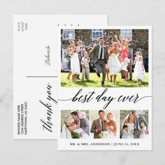 Calligrafie Beste dag ooit 4 Foto Hartelijk dank Briefkaart (Voorkant / Achterkant)