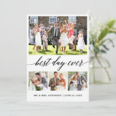 Calligrafie Beste dag ooit 4 Fotohuwelijk Bedankkaart (Staand voorkant)