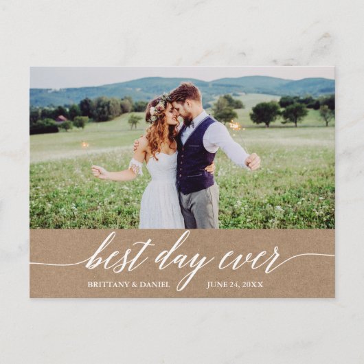 Calligrafie Beste dag op bruiloft Dank je Kraft Briefkaart (Voorkant)